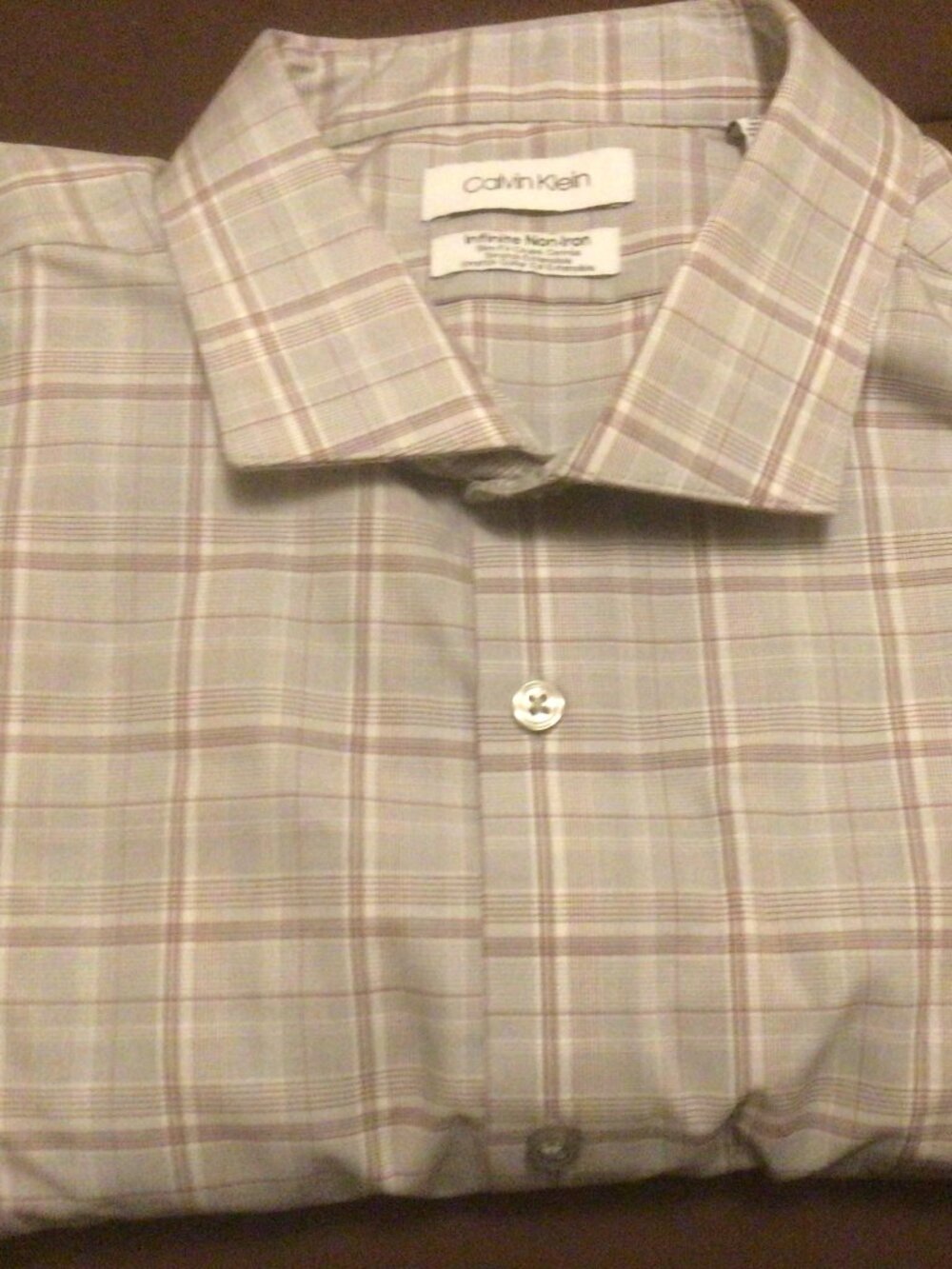Calvin Klein Men's Dress Shirt Teal Blue Checks Slim 18.5 - 34/35 Sleeves.